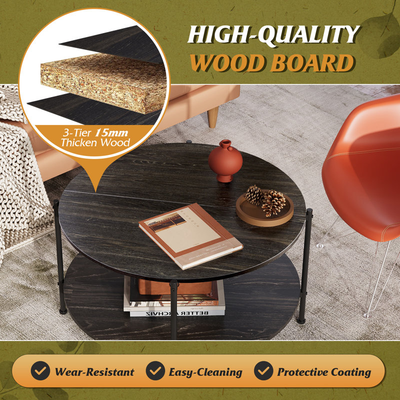 Ebern Designs Aydenn Vintage 33" Round Coffee Table Storage & Reviews ...